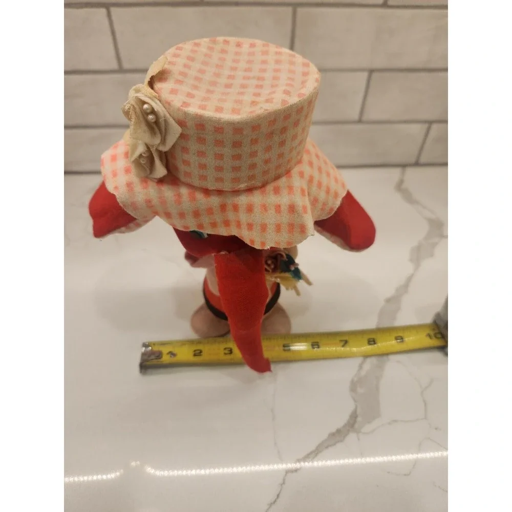 Vintage Styrofoam Felt‎ Red Elephant Poseable Ears Pink Hat Holding Flowers